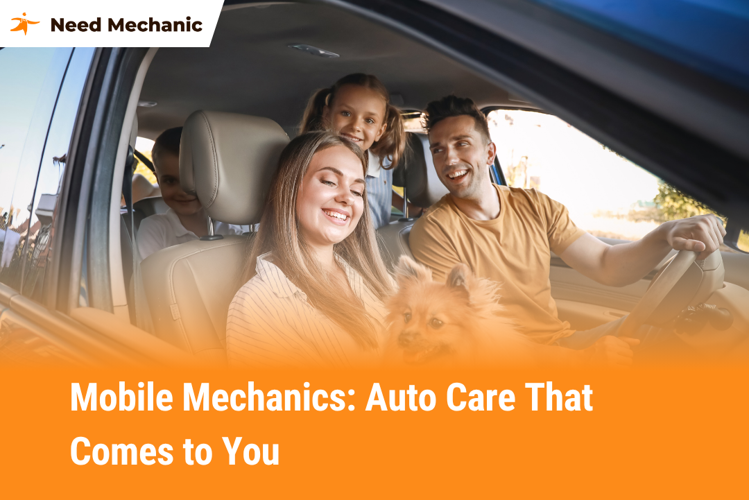 Smiling family in a car with their dog, highlighting the convenience of mobile mechanic services that come to your location