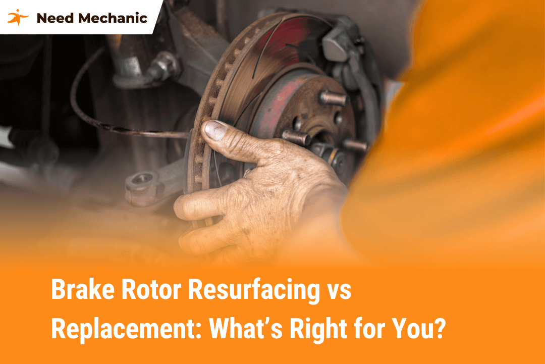 Mechanic checking a brake rotor during resurfacing or replacement process