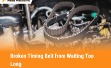 Close-up photo of a cracked and worn timing belt on a car engine showing signs of delayed replacement