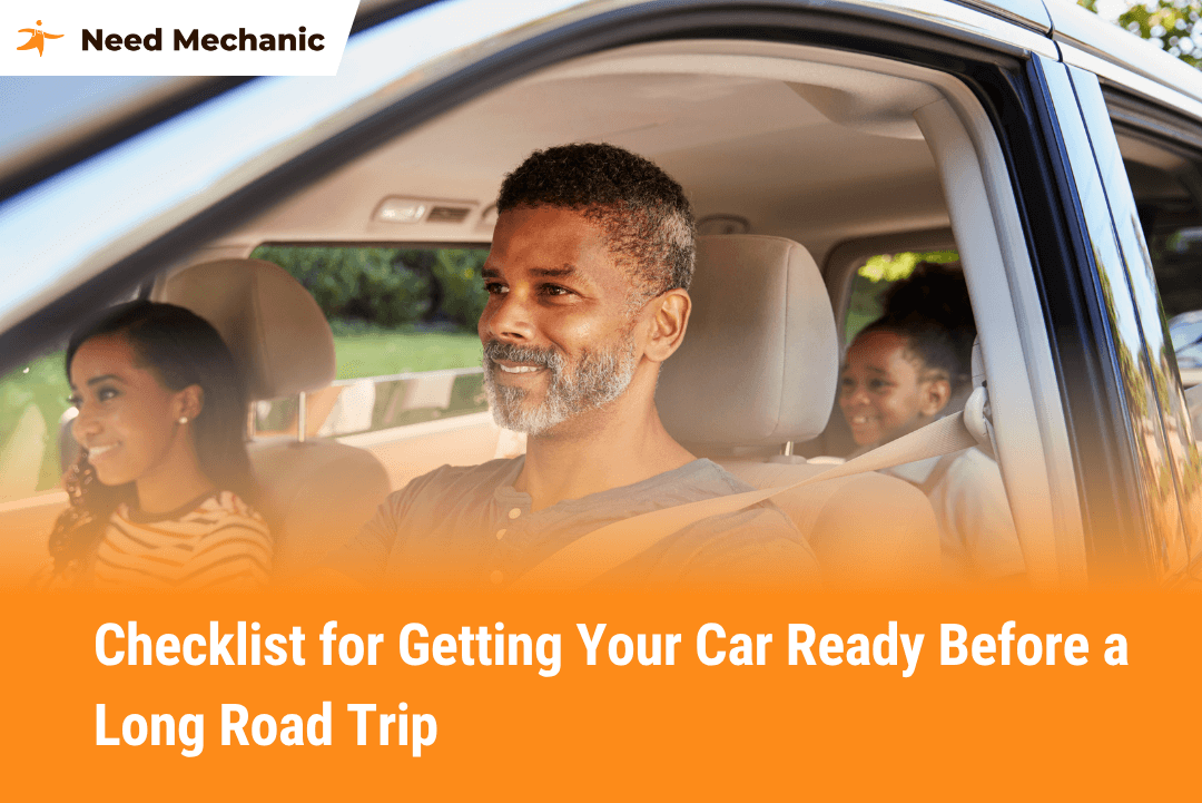 Family in car ready for a long road trip after completing safety checklist