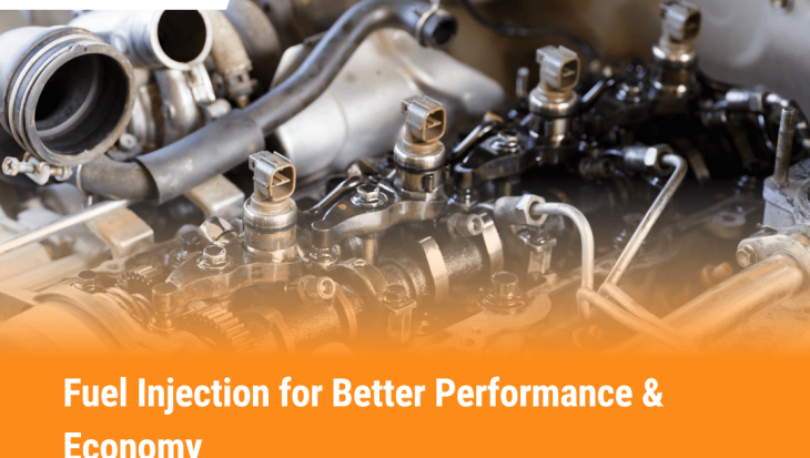 Close-up of a modern car engine’s fuel injection system showing injectors, fuel rail, and related components for better performance and fuel economy.