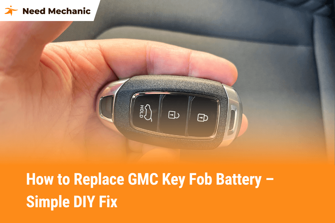 Close-up of a GMC key fob used in a battery replacement guide