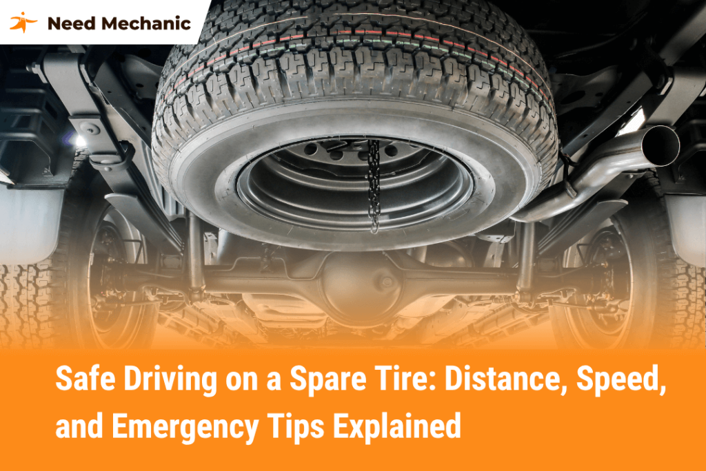 Underside view of a vehicle’s spare tire showing how long you can drive on a spare tire safely.