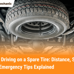 Underside view of a vehicle’s spare tire showing how long you can drive on a spare tire safely.