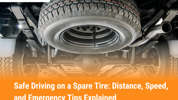 Underside view of a vehicle’s spare tire showing how long you can drive on a spare tire safely.