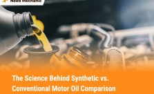 Close-up of motor oil being poured into engine during comparison of synthetic and conventional oils for engine performance and protection