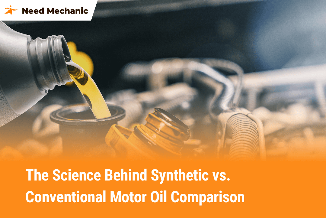 Close-up of motor oil being poured into engine during comparison of synthetic and conventional oils for engine performance and protection