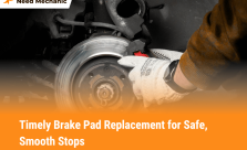 Mechanic replacing worn brake pads on a car’s rotor to ensure safe, smooth stops