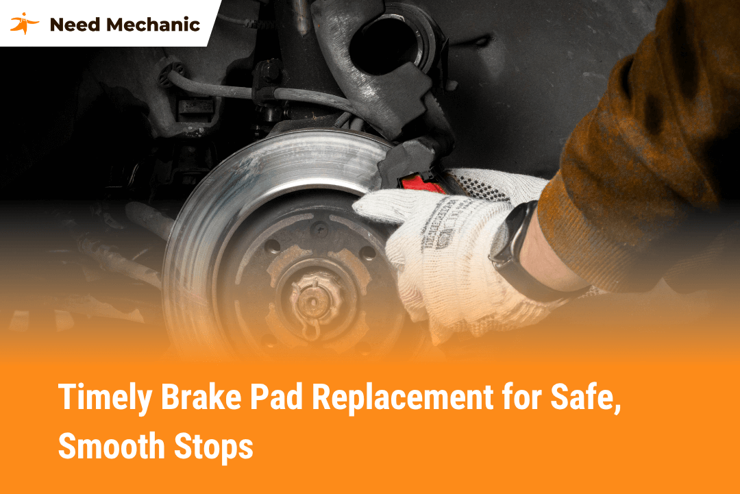 Mechanic replacing worn brake pads on a car’s rotor to ensure safe, smooth stops