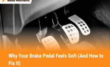 Brake pedal feels soft while driving showing close-up of car pedals