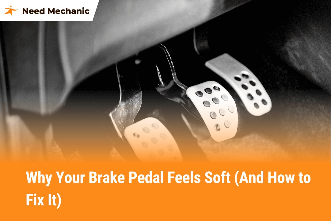 Brake pedal feels soft while driving showing close-up of car pedals
