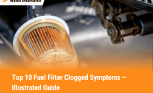 Fuel filter clogged symptoms shown in a close-up of a dirty, debris-filled filter