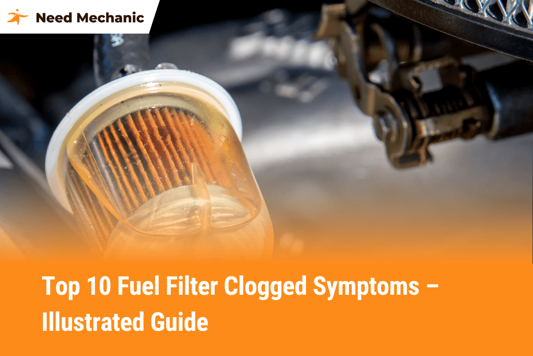 Fuel filter clogged symptoms shown in a close-up of a dirty, debris-filled filter