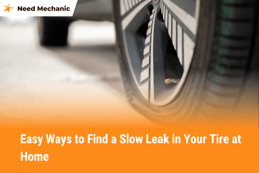 Close-up of a car tire with visible air valve, showing how to find a slow leak in a tire at home