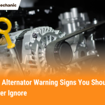 Signs of a bad alternator with example of car alternator and engine components.