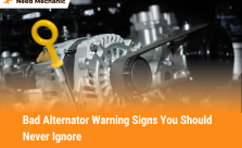 Signs of a bad alternator with example of car alternator and engine components.