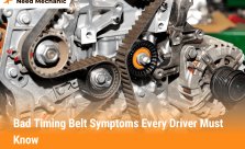Close-up of car engine showing timing belt with signs of a bad timing belt symptoms