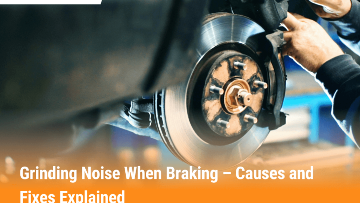 Mechanic repairing car brake rotor and pads to fix grinding noise when braking