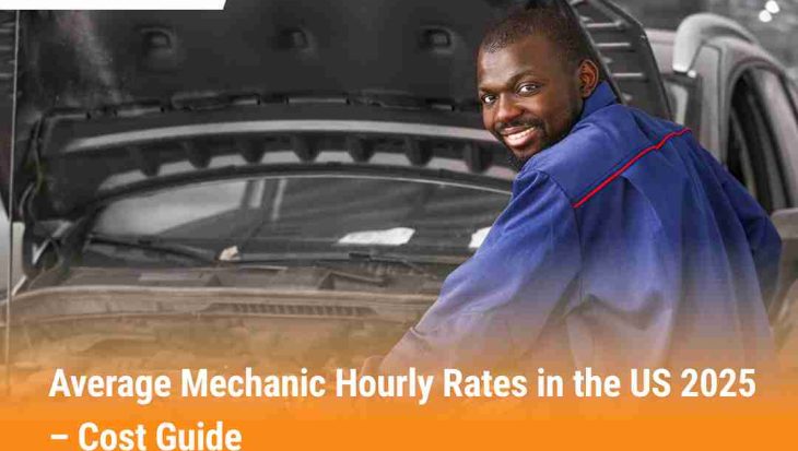 Mechanic working on a car engine with hood open – Average mechanic hourly rates in the US 2025 cost guide.