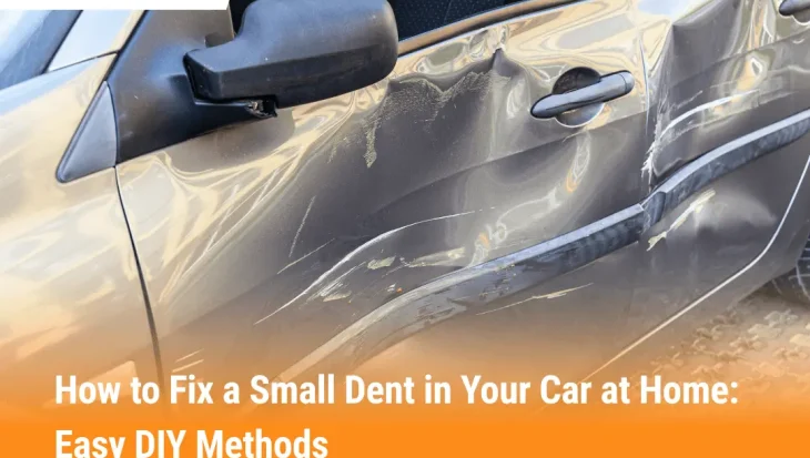 Car with dented door showing damage before repair with DIY methods at home