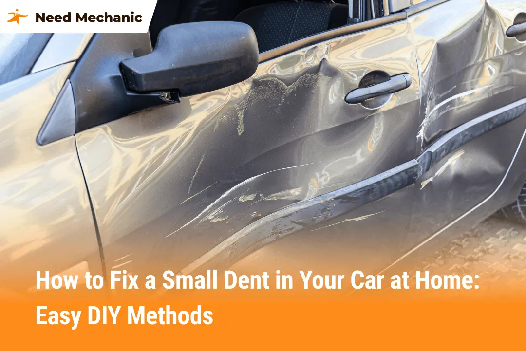 Car with dented door showing damage before repair with DIY methods at home