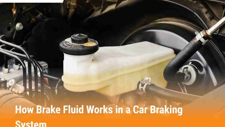Close-up view of a car’s brake fluid reservoir showing how brake fluid works in a car braking system, featured by Need Mechanic.