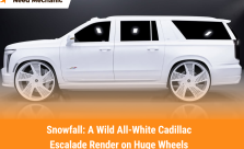 Snowfall: A Wild All-White Cadillac Escalade Render on Huge Wheels